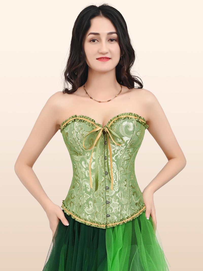 Zhitunemi Renaissance Corset Tops for Women: Green Corsets Plus Size Halloween Costumes - Ren Faire for Renaissance Festival Green Medium - Image 2